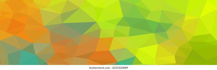 Un fondo geométrico colorido con un mosaico de triángulos naranja, verde y amarillo.

