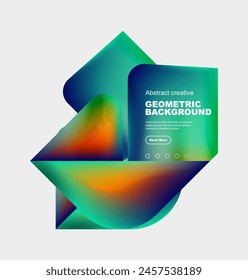 A colorful geometric background featuring a rainbow of liquidlike colors in a design using triangles, circles, and electric blue. Perfect for a brand logo or office application software graphics