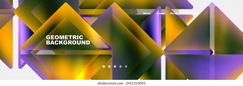 A colorful geometric background featuring yellow and purple triangles on a white backdrop. The design showcases symmetry and closeup details, with a vibrant mix of electric blue and magenta hues
