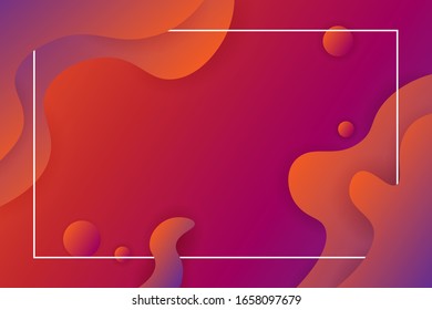 Colorful geometric background. Fluid shapes composition with white frame inside. Geometric forms with shadows and gradients. Vector illustrstion.