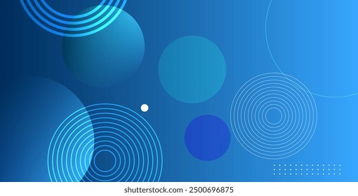 Fondo geométrico colorido, fondo azul degradado con tema circular, Ilustración vectorial