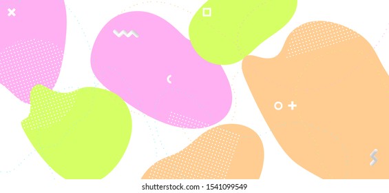 Colorful Geometric Background. Graphic Fluid Poster. Fashion Memphis Collage. Pastel Cool Pattern. Geometric Illustration. Trendy Wave Banner. Memphis Ornament. Multicolor Geometric Composition.