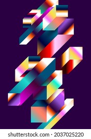 Fondo geométrico colorido. Cubos isométricos con gradientes de línea brillante. Composición abstracta para el diseño de afiches.