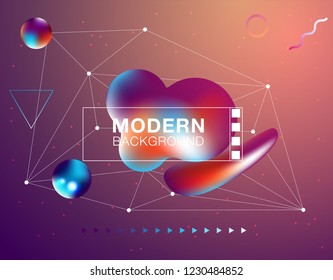 Colorful geometric background. Liquid, flow, fluid background. Fluid 3d shapes composition. Modern abstract cover