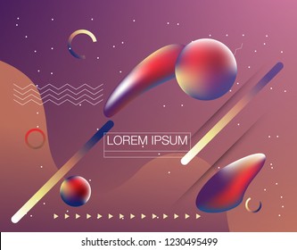 Colorful geometric background. Liquid, flow, fluid background. Fluid 3d shapes composition. Modern abstract cover
