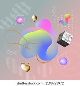 Colorful geometric background with marble. Fluid shapes composition.Vector illustration