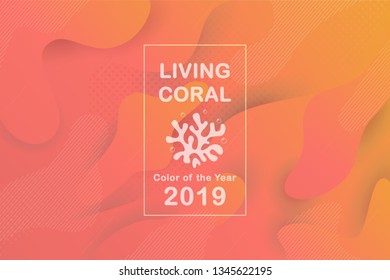 Colorful geometric background in сoral and orange tones. Color of the year 2019. Gradient fluid shapes composition for modern banners, flyers, landing page, poster. Vector illustration. 