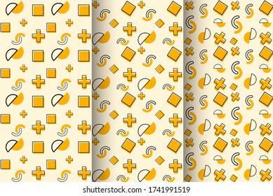 Colorful geometric background set. Minimal cover template design for web. Modern yellow abstract background with geometric shapes and lines. Eps10 Vector, fabric and clothing motifs template