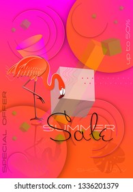 Colorful geometric background. Summer sale background. Futuristic design for background, banner, flyer, cover, presentation, poster, sale banner, party invitation. 3D vector illustration.