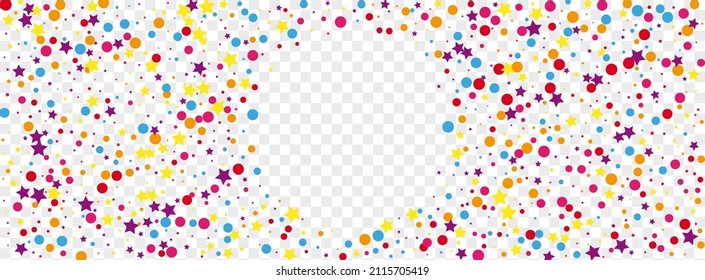 Colorful Geometric Background Transparent Vector. Circle Decor Frame. Multicolored Wallpaper. Bright Polka Happy. Round Congratulation Template.