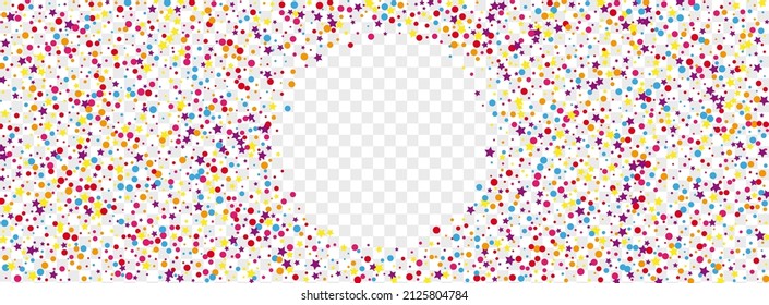 Colorful Geometric Background Transparent Vector. Element Group Frame. Bright Falling. Rainbow Circle Surprise. Dot Gift Design.