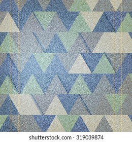 Colorful geometric background with triangles and jeans texture. Vector EPS 10.