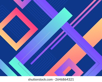 Fundo geométrico colorido com formas vibrantes e padrões em negrito. Ideal para projetos criativos, arte digital, cartazes ou temas de design moderno que precisam de energia, contraste e visuais dinâmicos.
