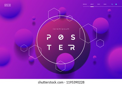 Colorful geometric background for web page with 3d effect. Vertical abstract poster with space for text. Neon shapes composition. Element for your design. Vector eps 10.