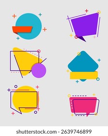 Colorful geometric banners and speech bubbles in modern abstract style. Ideal for social media, ads, or creative design elements.