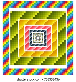 Colorful geometric borders, combinations of various tints, opt art. 