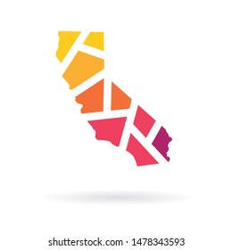 colorful geometric California map- vector illustration