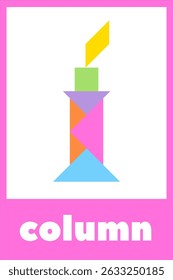 Colorful geometric candle design representing the concept of a column in modern art style. Tangram puzzle for children. Educational card for kids.