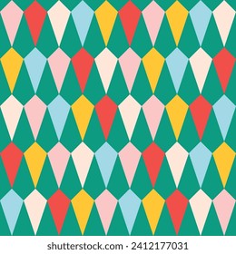 Colorful geometric carnival themed seamless pattern design vector on green background vector