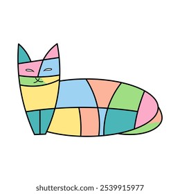 Colorful Geometric Cartoon Cat. This is a whimsical vector illustration of a cat created with a geometric design.