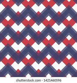 Colorful geometric chevron seamless pattern in red, white and blue. Great for textiles, home decor, beach towels and picnic blankets. Traditional Americana colors for patriotic events in the USA.