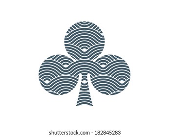 Colorful geometric clubs card suit shape symbol described by seamless repetitive vector curvy waves pattern texture background vector graphic illustration isolated on white background
