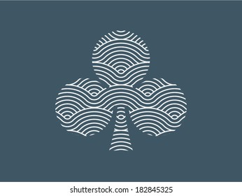 Colorful geometric clubs card suit shape symbol described by seamless repetitive vector curvy waves pattern texture background vector graphic illustration isolated on white background