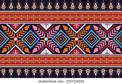 Colorful geometric decoration on a dark background. ethnic design a seamless vector pattern fabric sample packaging paper printing indefinitely Textile design template for home decor