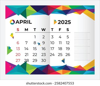 Colorful Geometric Design 2025 April Calendar Template Planner Organizer