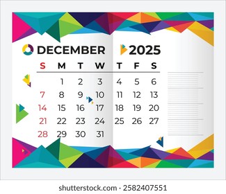 Colorful Geometric Design 2025 December Calendar Template for Planners