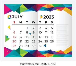 Colorful Geometric Design 2025 July Calendar Printable Planner