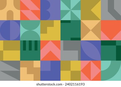 Colorful geometric design with abstract vector shapes and tiles. Modern background for poster, print, cover or web