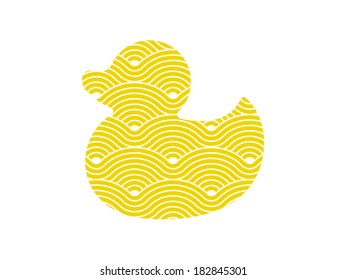 Colorful geometric duck shape symbol described by seamless repetitive vector curvy waves pattern texture background vector graphic illustration isolated on white background