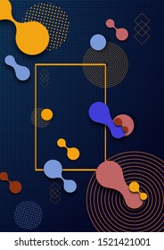 Colorful geometric dynamic background. Composition of liquid forms, circles, rectangle. Motion concept. Art design for your project cover design, business banner, poster, presentation, flyer. Vector