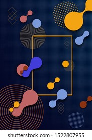 Colorful geometric dynamic background. Composition of liquid forms, circles, rectangle. Motion concept. Art design for your project cover design, business banner, poster, presentation, flyer. Vector