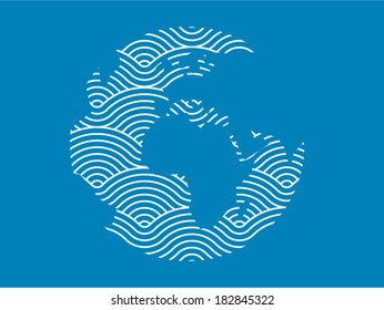 Colorful geometric earth globe shape symbol described by seamless repetitive vector curvy waves pattern texture background vector graphic illustration isolated on white background