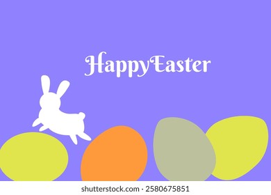 Colorful geometric easter design with bunny and eggs for seasonal celebration.