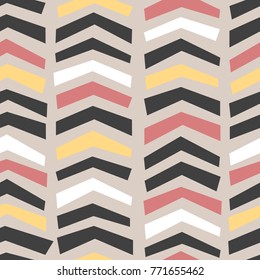 Colorful geometric elements on beige background. Stylish vector seamless pattern.
