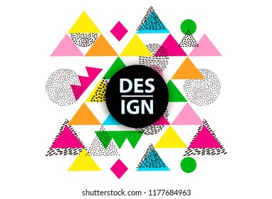 Colorful geometric elements on the white background. Template for card, banner, poster. Vector illustration