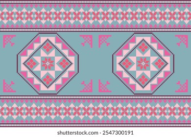 Colorful geometric embroidery traditional ethnic pixel art pattern for background.Aztec style.Design for texture,fabric,cloting,carpet,knitewar,curtains,wrapping,batik,scarf,vector,illustration