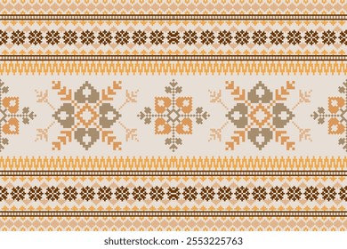 Colorful geometric embroidery traditional ethnic pixel art pattern for background.Aztec style.Design for texture,fabric,cloting,carpet,knitewar,curtains,wrapping,batik,scarf,vector,illustration