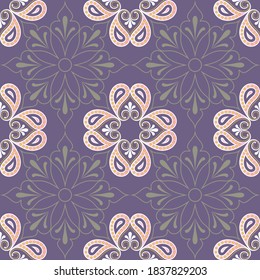 Farbiges geometrisches ethnisches Muster auf violettem Hintergrund.EPS10 Illustration.