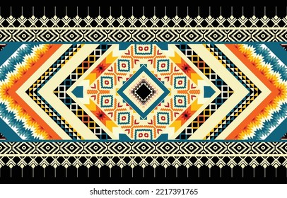 Patrón étnico geométrico colorido. oriental, occidental, azteca, tribal tradicional. patrón impecable. tela, azulejos, fondo, alfombra, papel pintado, ropa, sarong, envoltura, batik, tela,Vector patrón.