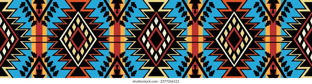 Patrón étnico geométrico colorido. oriental, occidental, azteca, tribal tradicional. patrón impecable. tela, azulejos, fondo, alfombra, papel pintado, ropa, sarong, envoltura, batik, tela,Vector patrón.