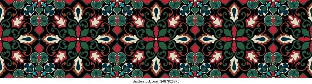 Colorido patrón étnico geométrico. Oriental, occidental, azteca, tradicional tribal. patrón sin fisuras. tela, azulejo, fondo, alfombra, Fondo de pantalla, ropa, sarong, envoltura, Batik, tela, patrón de Vector