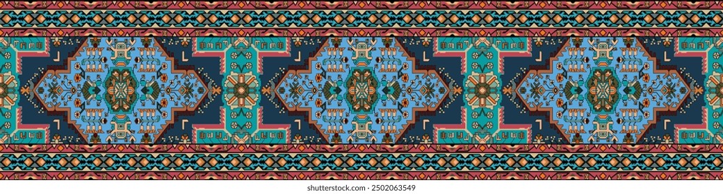 Patrón étnico geométrico colorido. Oriental, occidental, azteca, tribal tradicional. patrón sin costuras. tela, azulejo, fondo, alfombra, Fondo de pantalla, ropa, sarong, envoltura, Batik, tela, patrón de Vector.