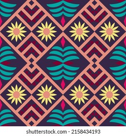 Colorful geometric ethnic seamless pattern design for wallpaper, background, fabric, curtain, carpet, clothing, and wrapping vector illustration.