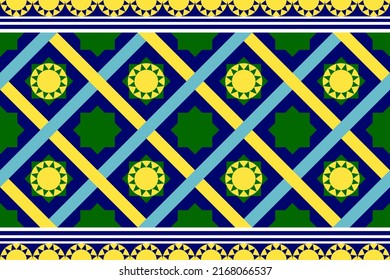 Colorful Geometric ethnic seamless pattern designed for background, wallpaper, traditional clothing, carpet, curtain, and home decoration.