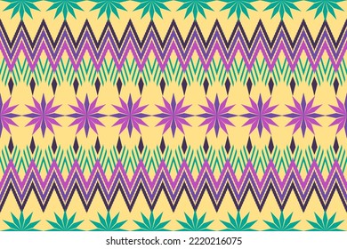 Colorido diseño de estilo bordado de arte ikat de estilo étnico sin costura para papel de pared, fondo, tela, cortina, alfombra, ropa y envoltura.