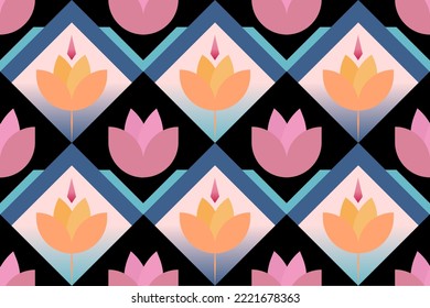 Colorful geometric ethnic seamless pattern designed for background, wallpaper, traditional clothing, carpet, curtain, and home decoration.